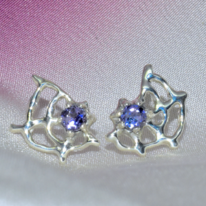 Loneru, Lonerü, sterling silver stud, spider web stud, vermont jewelry, sterling silver stud, iolite gemstone, kathleen, kathleen los angeles, independent boutique, independent artist, independent designer, handmade jewelry, los angeles boutique, spider earring, cobweb earring