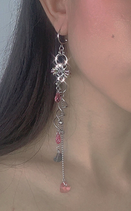 Closet children, earring, earrings, jewelry, made in Singapore, Singapore, handmade, one of a kind, stainless steel, anodized aluminum, titanium, Swarovski, crystal, gem, hoop, pink, purple, aurora lights, Los Angeles, shop Kathleen, Kathleen