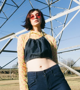 homejob denim halter, halter, denim, recycled fabric