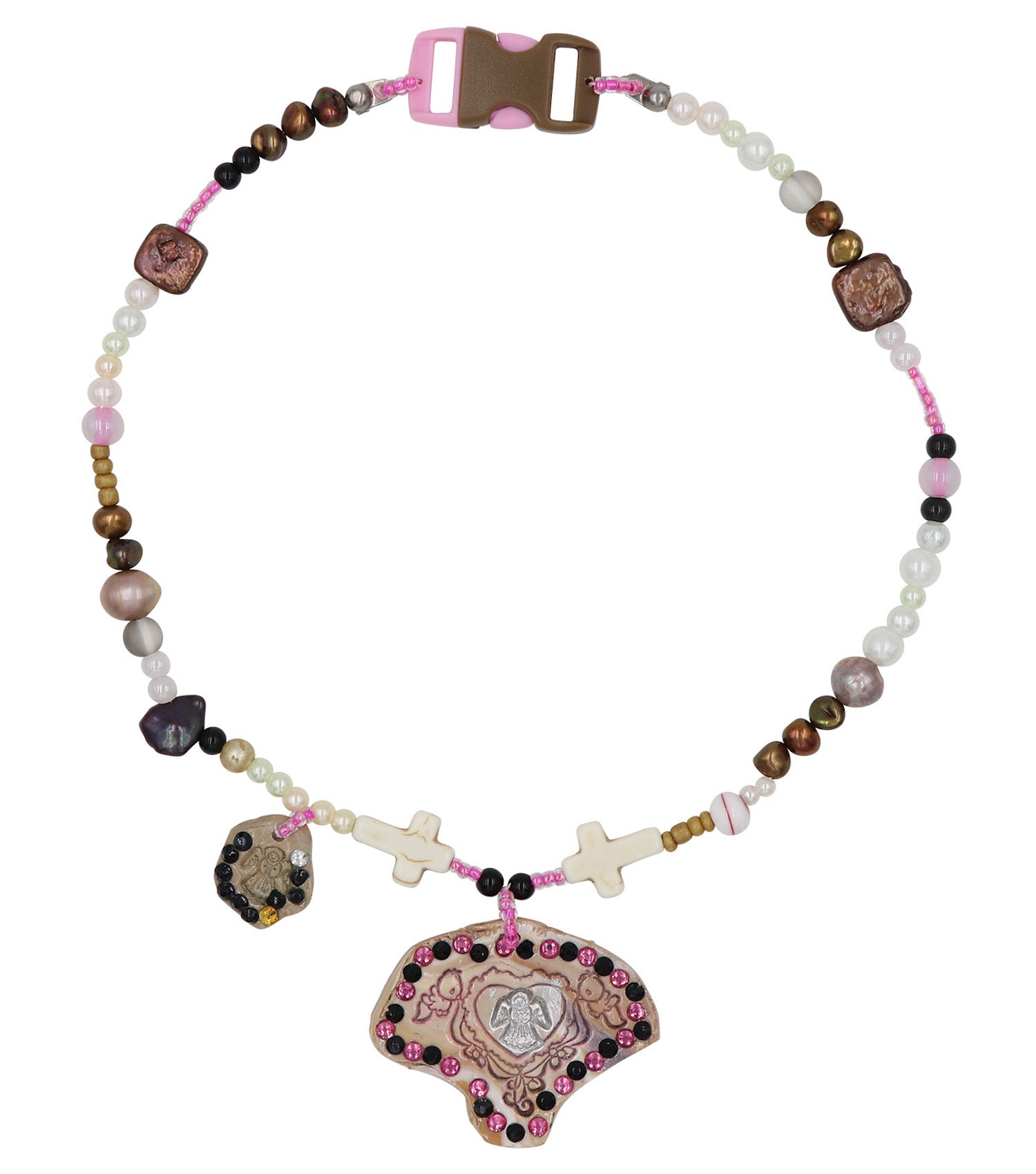 Kathleen, Los Angeles, Boutique, New York, Pearl Choker, Kathleen Los Angeles, Fairy necklace, butterfly necklace, angel charm, heart choker, goth choker, Kathleen, Shop Kathleen, kathleen los angeles, upcycled necklace, sustainable jewelry, New York jewelry, Brooklyn jewelry, charm necklace, secretly bleached, polymer charms, handmade charms, charm necklace, cross necklace, bird necklace, freshwater pearls