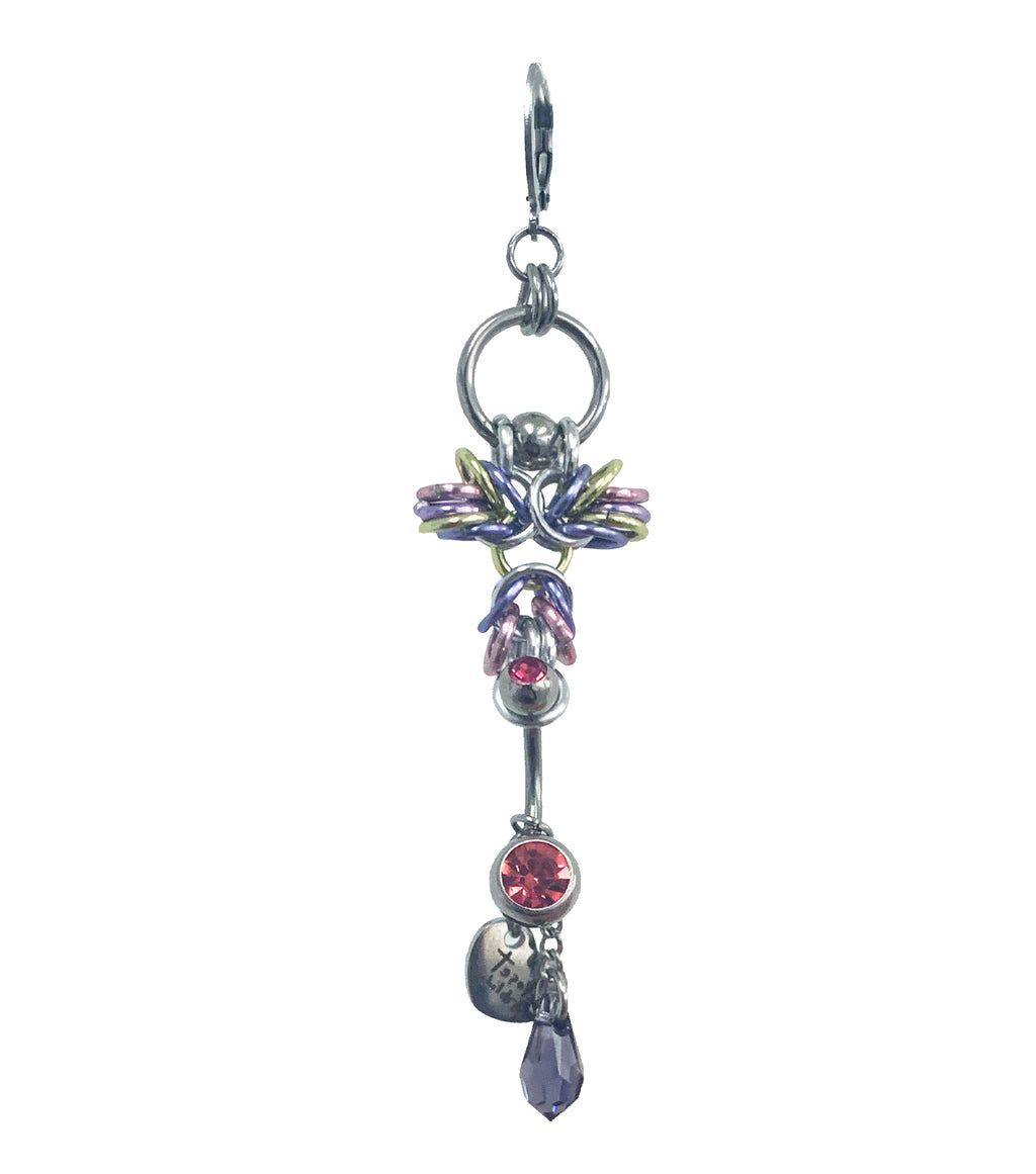 Closet children, earring, earrings, jewelry, made in Singapore, Singapore, handmade, one of a kind, stainless steel, anodized aluminum, titanium, Swarovski, crystal, gem, hoop, pink, purple, aurora lights, Los Angeles, shop Kathleen, Kathleen, aurora lights