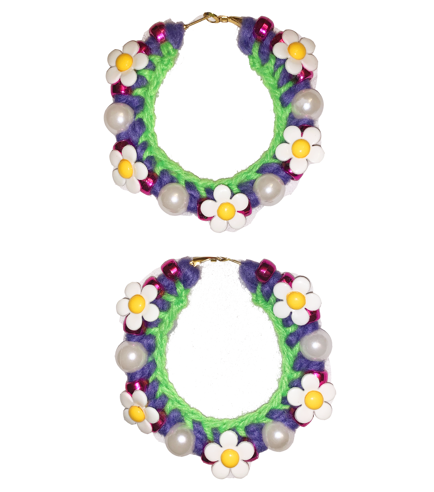 Jessica Stahl, Crochet Hoops, Kathleen, Kathleen Los Angeles, Boutique, Los Angeles Boutique, Stars, Stahl Knit, oversized hoops, knit hoops, yarn hoops, beaded hoops, star charms, small business, independent artist, independent jewelry, independent designer, independent boutique, one of a kind, los angeles fashion, daisy beads, daisy earrings, flower earrings, pearl beads, pearl hoops, faux pearls, pearl earrings