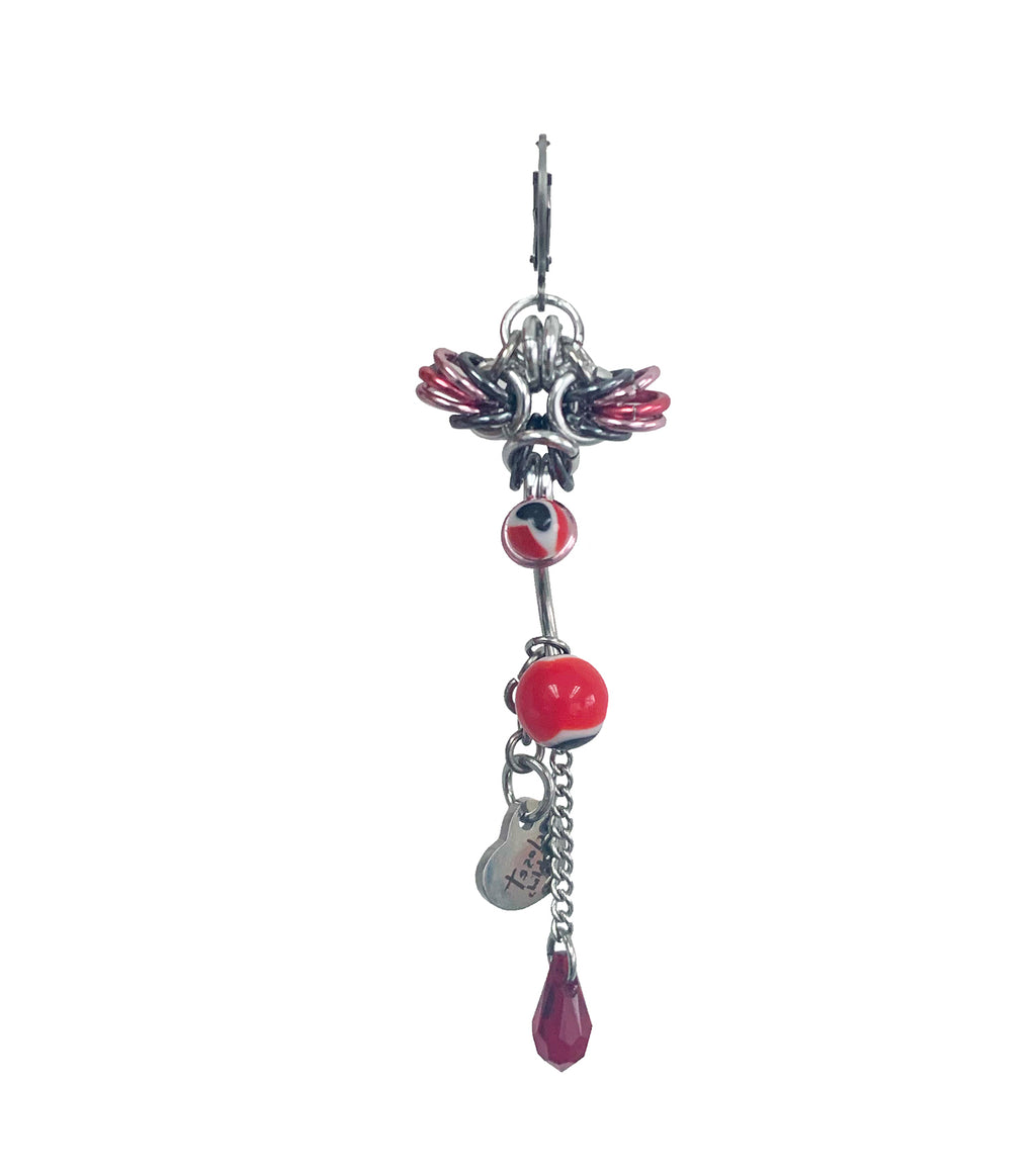 Closet children, earring, earrings, jewelry, made in Singapore, Singapore, handmade, one of a kind, stainless steel, anodized aluminum, titanium, Swarovski, crystal, gem, hoop, pink, purple, aurora lights, Los Angeles, shop Kathleen, Kathleen, blood tears cherubim