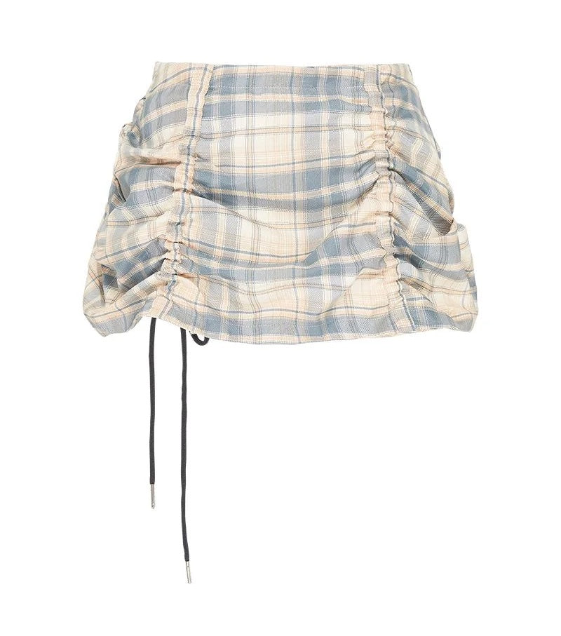 mini skirt, australian designer, independent fashion, independent designer, independent boutique, handmade, mini ruched skirt, independent fashion, handmade skirt,  asymmetrical skirt, , Karla Laidlaw, karlalaidlaw, Kathleen, Shop Kathleen, ruched skirt, plaid skirt, corset skirt, lace up skirt, check shirt