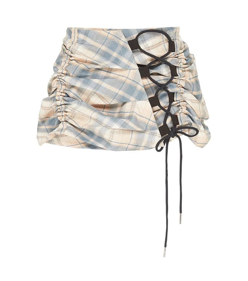 mini skirt, australian designer, independent fashion, independent designer, independent boutique, handmade, mini ruched skirt, independent fashion, handmade skirt,  asymmetrical skirt, , Karla Laidlaw, karlalaidlaw, Kathleen, Shop Kathleen, ruched skirt, plaid skirt, corset skirt, lace up skirt, check shirt