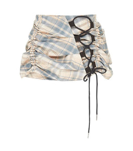 mini skirt, australian designer, independent fashion, independent designer, independent boutique, handmade, mini ruched skirt, independent fashion, handmade skirt,  asymmetrical skirt, , Karla Laidlaw, karlalaidlaw, Kathleen, Shop Kathleen, ruched skirt, plaid skirt, corset skirt, lace up skirt, check shirt