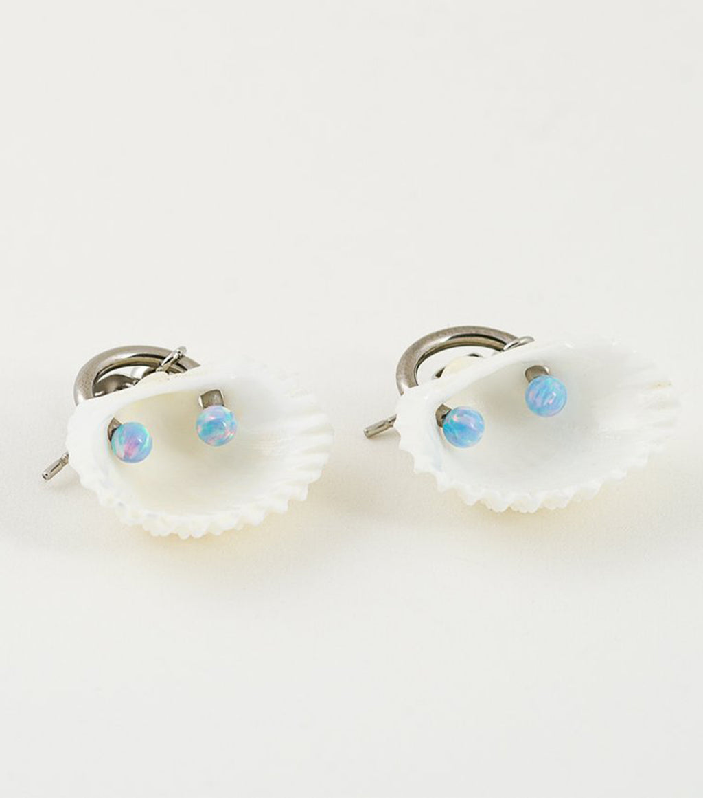 soft blonde, ark, ark earrings, pierced, hoops, shell, opal, barbell, shell earrings, baltimore, handmade, maryland, los angeles, kathleen