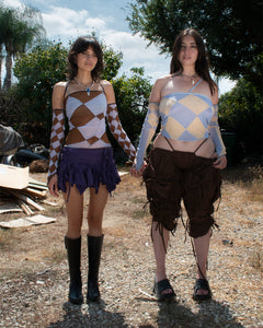 Brown & Lilac Diamond Halter Top