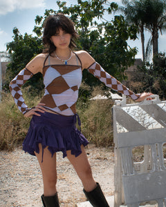Brown & Lilac Diamond Halter Top