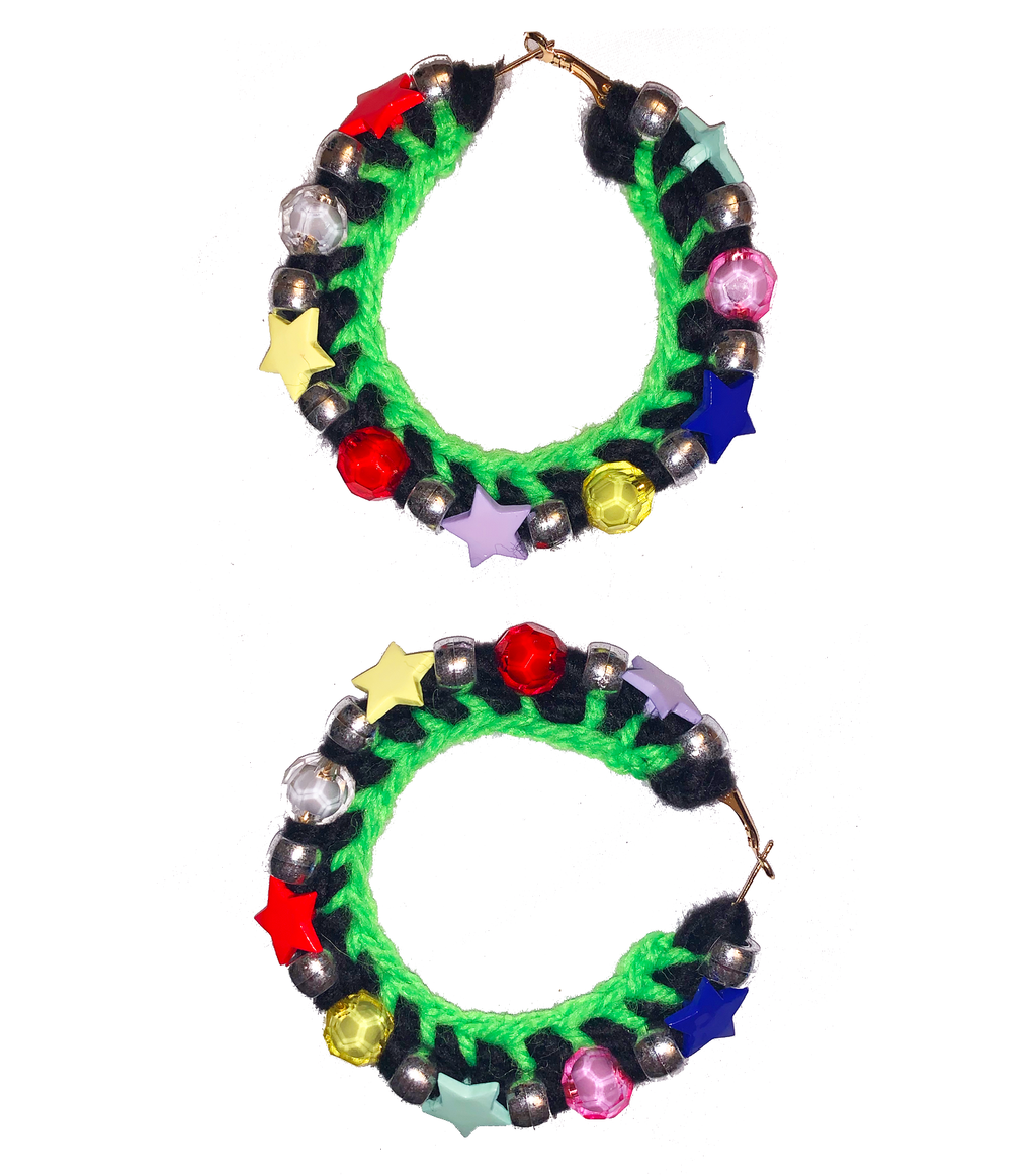 Jessica Stahl, Crochet Hoops, Kathleen, Kathleen Los Angeles, Boutique, Los Angeles Boutique, Stars, Stahl Knit, oversized hoops, knit hoops, yarn hoops, beaded hoops, star charms, small business, independent artist, independent jewelry, independent designer, independent boutique, one of a kind, los angeles fashion, daisy beads, daisy earrings, flower earrings