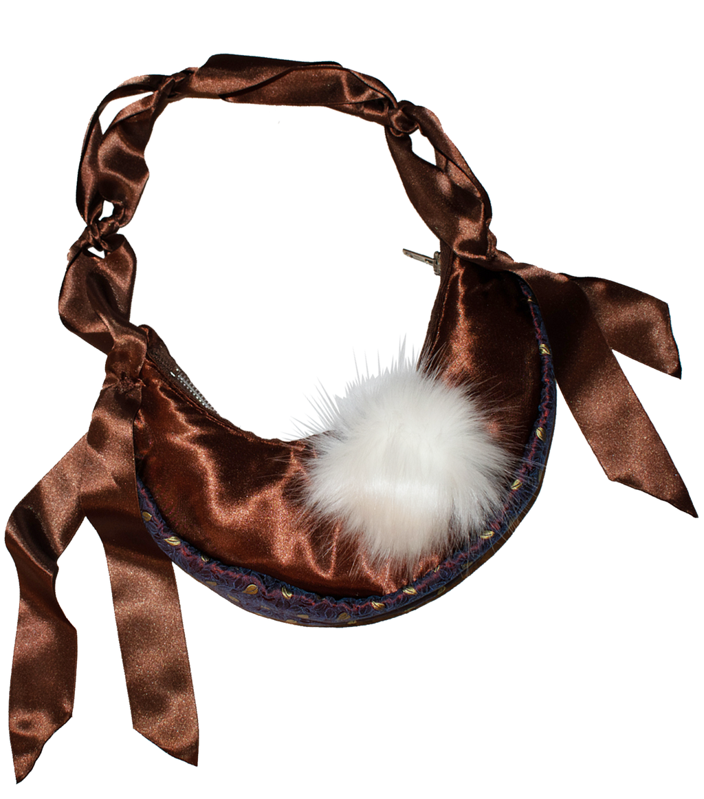 couerfluer, silk bag, satin bag, upcycled bag, mini bag, fur bag, faux fur bunny, silk bag, baguette bag, kathleen, kathleen los angeles, shop kathleen, shop kathleen, independent designer, one of a kind, ribbon bag, chocolate bag