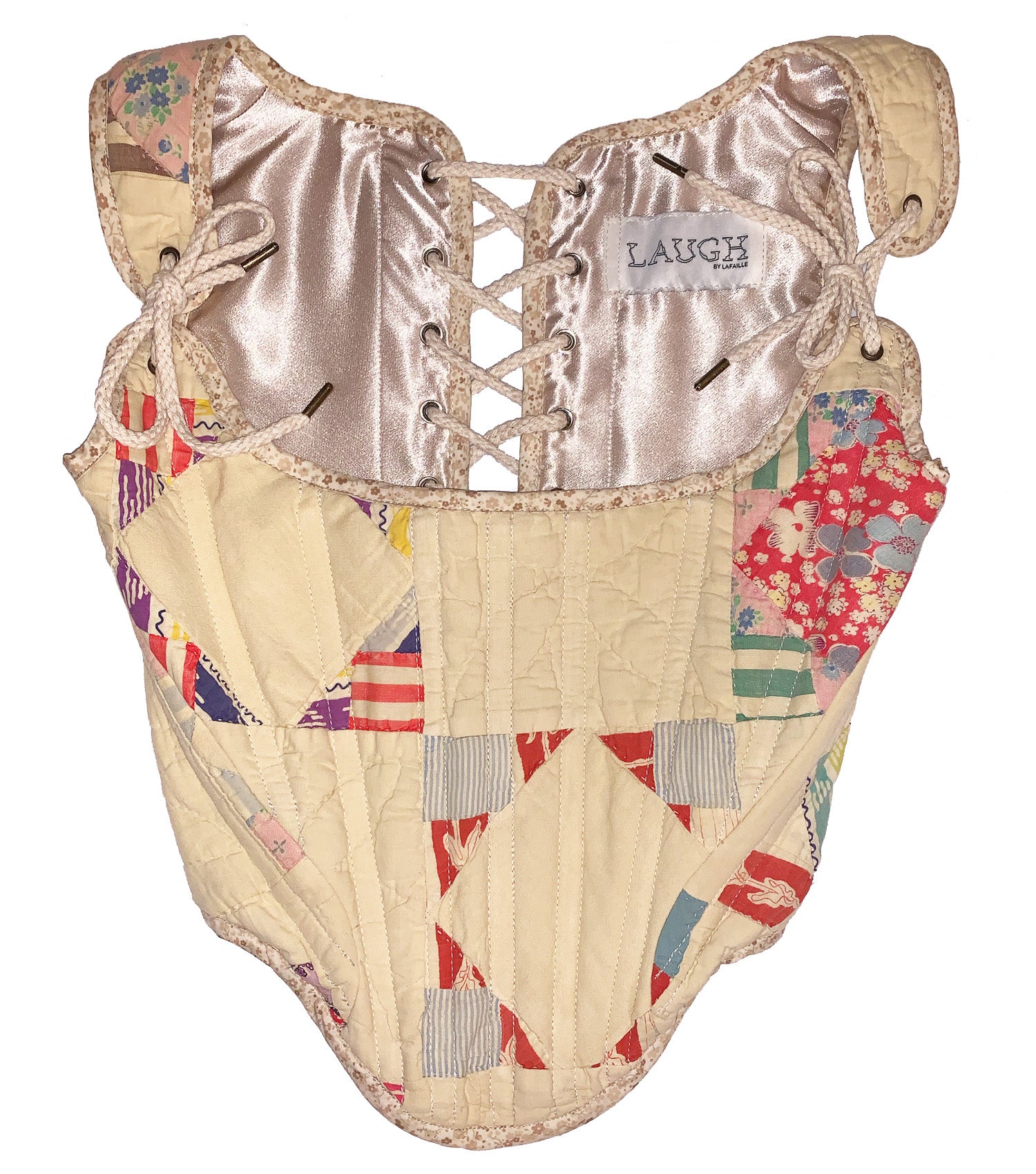 Montreal designer, independent fashion, independent designer, one of a kind, independent fashion, handmade fashion, kathleen, kathleen los angeles, independent boutique, los angeles boutique, los angeles fashion, one of a kind, quilted corset, upcycled corset, patchwork corset, tapestry corset, corset stays, bustier LAUGH, laugh by lafaille, laughbyfaille, courtepointe corset, quilt top, bow corset