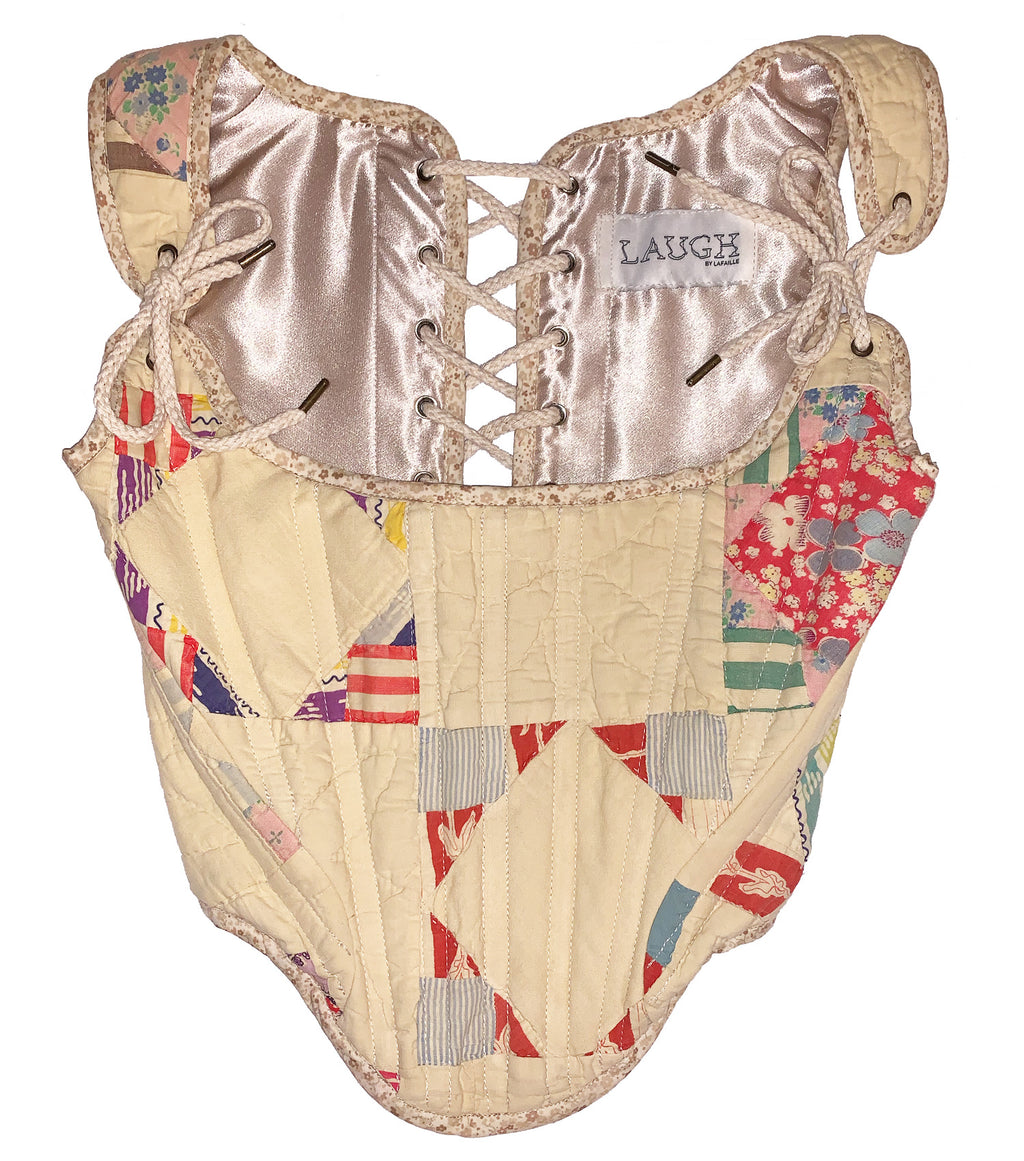 Montreal designer, independent fashion, independent designer, one of a kind, independent fashion, handmade fashion, kathleen, kathleen los angeles, independent boutique, los angeles boutique, los angeles fashion, one of a kind, quilted corset, upcycled corset, patchwork corset, tapestry corset, corset stays, bustier LAUGH, laugh by lafaille, laughbyfaille, courtepointe corset, quilt top, bow corset