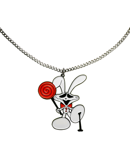 bunny, comic, emo, creepy bunny, necklace, tobangus, coco paluck, scene, candy bunny, cartoon bunny, rubber necklace, 90s necklace, kathleen, shop kathleen, independent artist, independent designer, curb chain