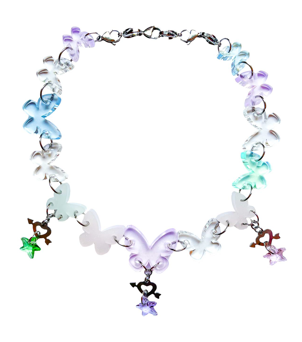 emma pryde, choker, resin, glitter, handmade, butterfly, butterfly necklace, los angeles boutique, kathleen, kathleen los angeles, necklace, butterfly, charms, sparkle, star, star charm, y2k, kathleen
