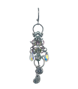 Closet children, earring, earrings, jewelry, made in Singapore, Singapore, handmade, one of a kind, stainless steel, anodized aluminum, titanium, Swarovski, crystal, gem, hoop, pink, purple, aurora lights, Los Angeles, shop Kathleen, Kathleen, chamber earring
