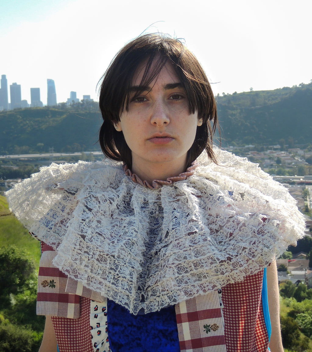 JRAT, Janelle Rabbott, zero waste, collar, lace collar, clown collar,, USustainable, Bonnet, Kathleen, Shop Kathleen, Boutique, Ugly House on the Prairie, Los Angeles, One of a Kind