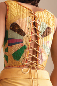 Montreal designer, independent fashion, independent designer, one of a kind, independent fashion, handmade fashion, kathleen, kathleen los angeles, independent boutique, los angeles boutique, los angeles fashion, one of a kind, quilted corset, upcycled corset, patchwork corset, tapestry corset, corset stays, bustier LAUGH, laugh by lafaille, laughbyfaille, courtepointe corset, quilt top, bow corset