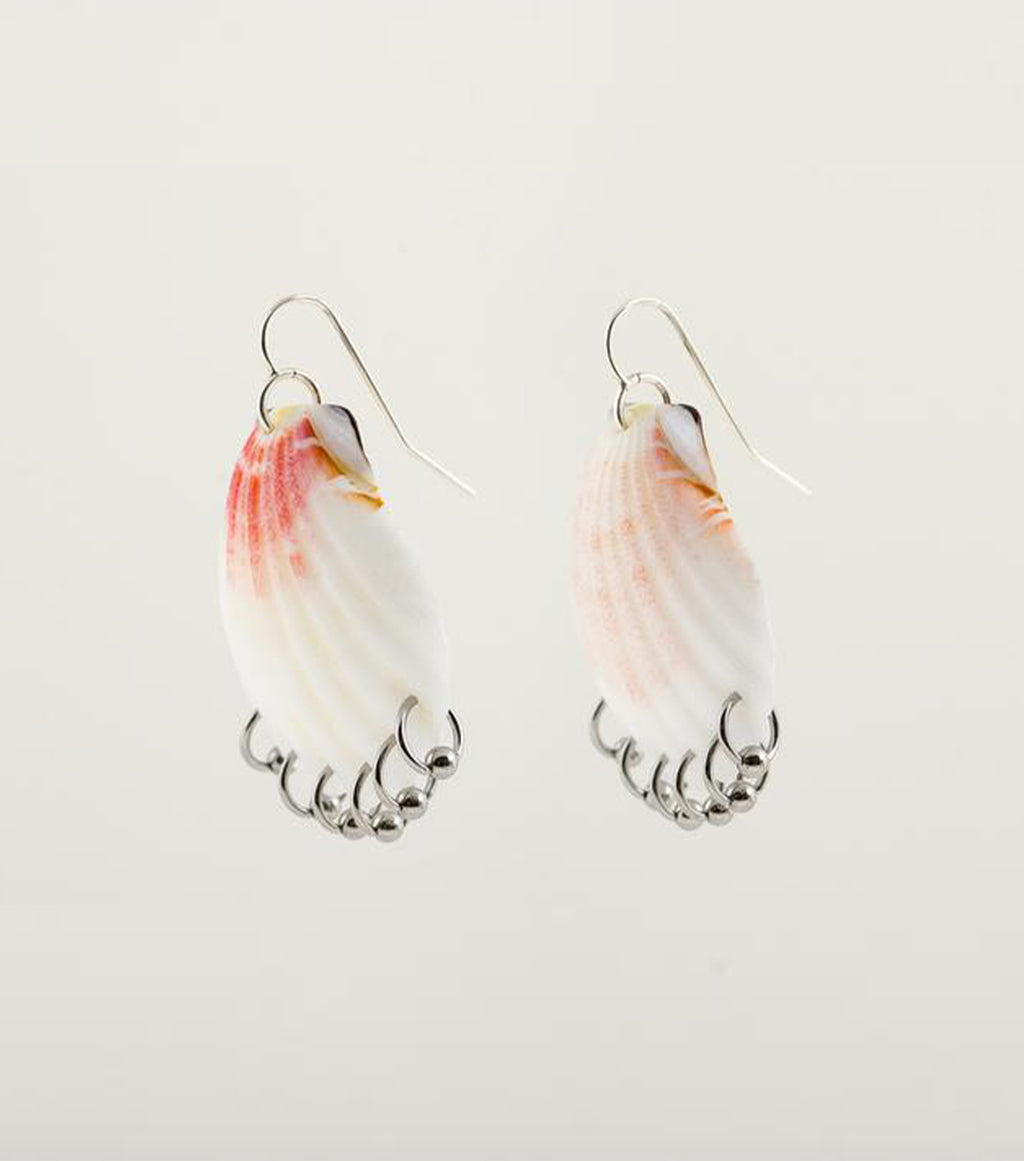 jewelry, shell earrings, earrings, soft blonde, stainless steel earrings, shells, pierced, hoops, natural, handmande, one of a kind, los angeles, kathleen, shop kathleen