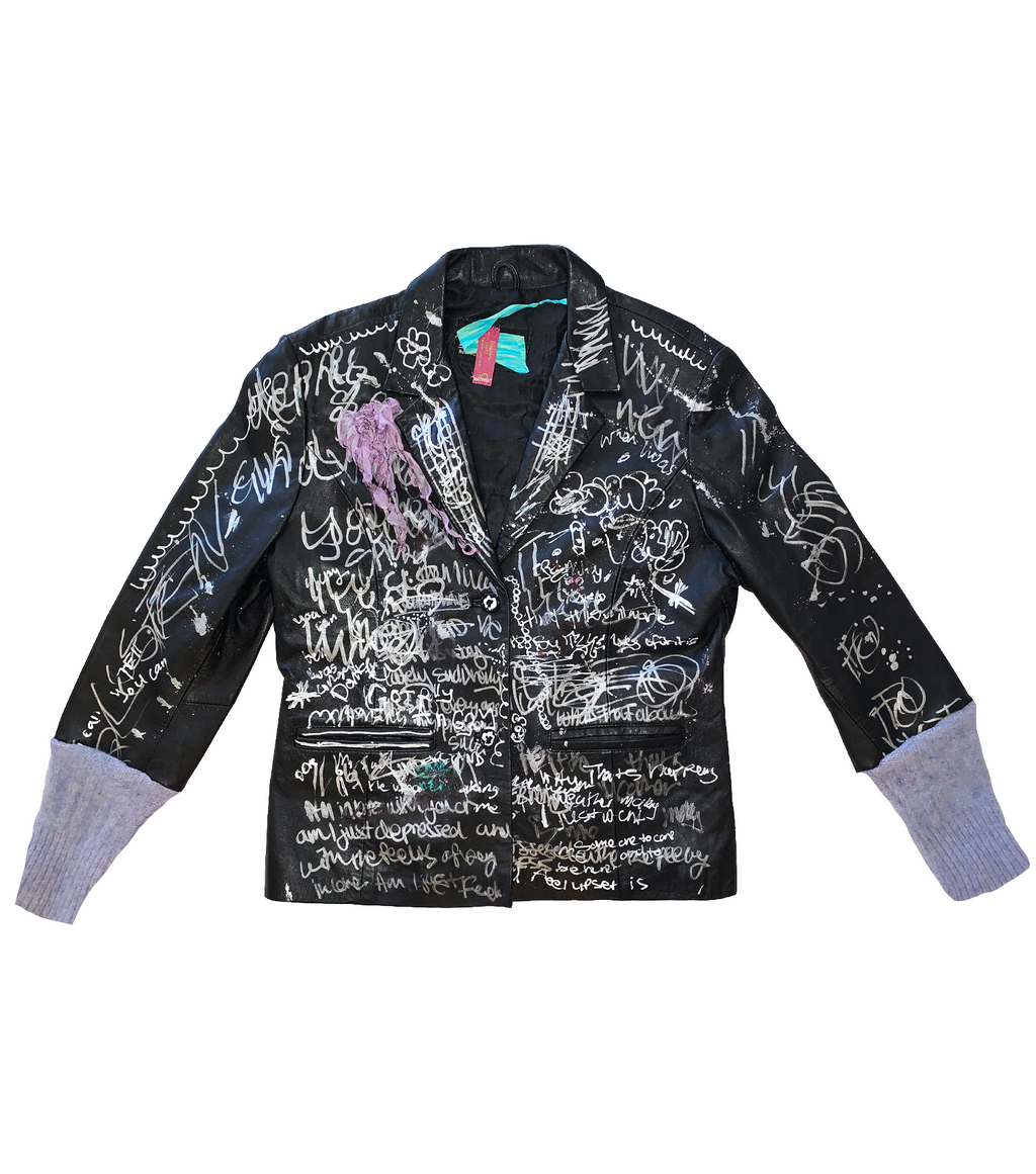 independent designer, independent boutique, handmade, independent fashion, handmade jacket, Kathleen, Shop Kathleen, Kathleen los Angeles, Los Angeles fashion, small business, painted jacket, l.liaxs, made in Australia, Australian designer,  upcycled, recycled, collage jacket, vintage jacket, leather jacket, ethical leather, painted leather, patch leather jacket, diaspora, sustainable jacket, sustainable leather, ethical fashion, ribbon jacket, graffiti jacket,  Stephanie liakos, L.iaxs, leather blazer
