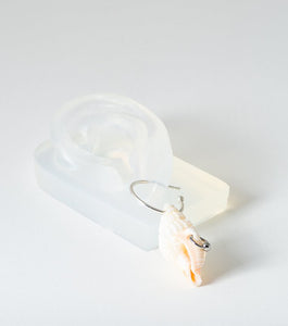 soft blonde, earrings, stainless steel, shell, seashell, sea, ocean, pierced, piercing, hoop, hoops, dimple