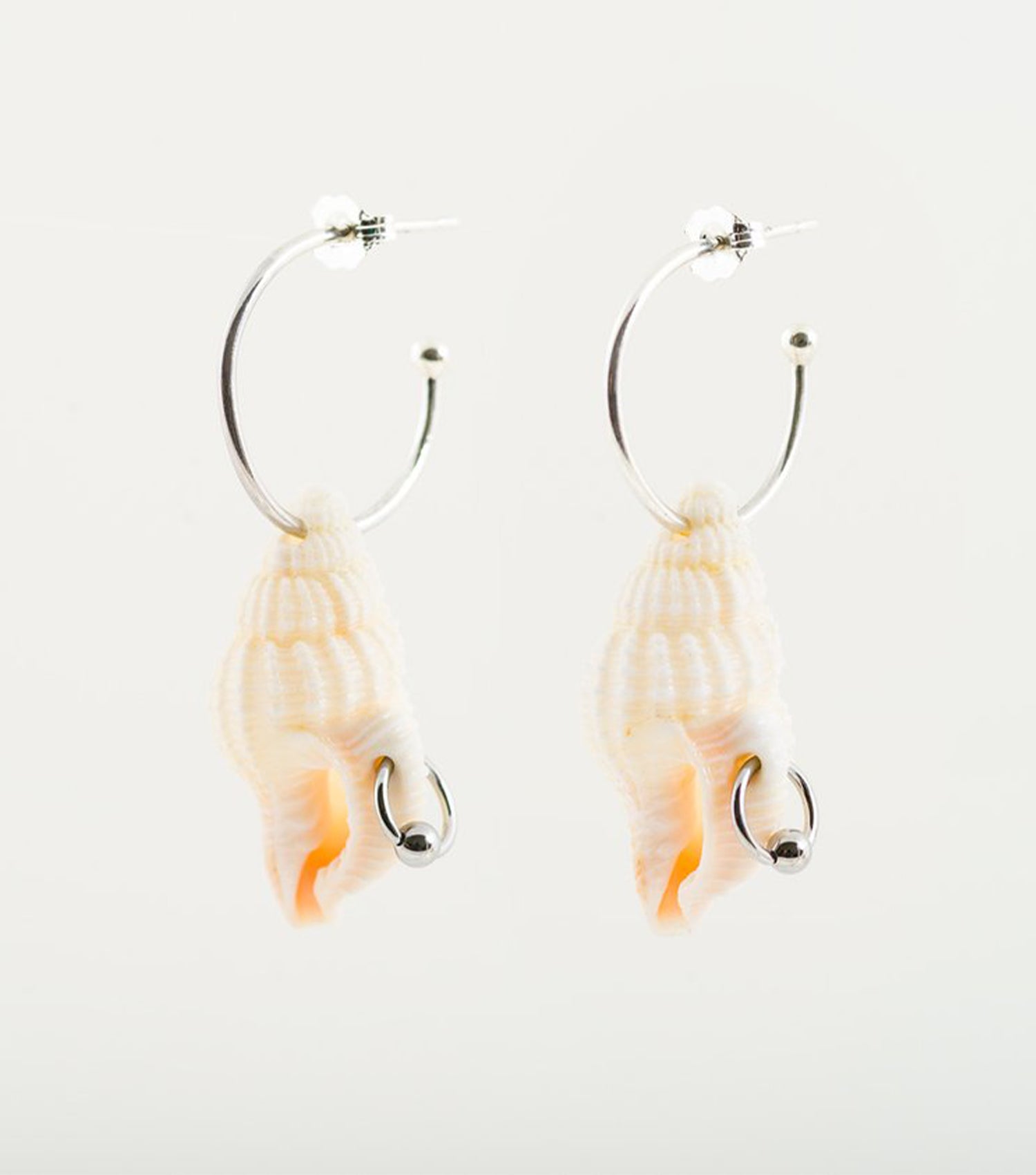 soft blonde, earrings, stainless steel, shell, seashell, sea, ocean, pierced, piercing, hoop, hoops, dimple