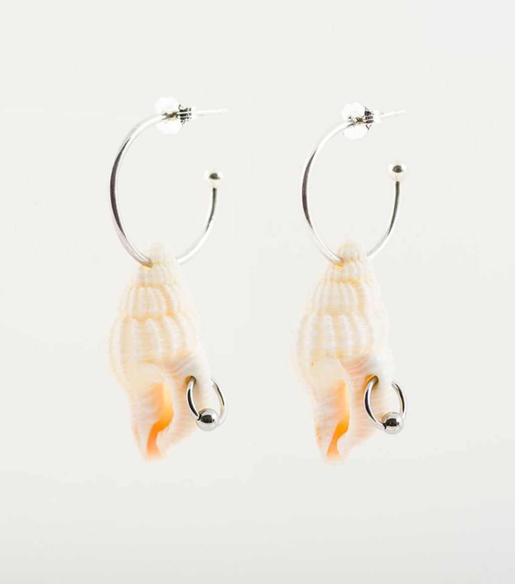 soft blonde, earrings, stainless steel, shell, seashell, sea, ocean, pierced, piercing, hoop, hoops, dimple