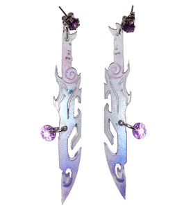 earrings, emma pryde, Madison artist, handmade, dagger, sword, shop kathleen, kathleen, los angeles, handmade, crystal, lasercut, cz, Swarovski, kathleen los angeles, shop kathleen, kathleen la, crystal earrings, emma pryde earrings, emma pryde necklaces, jewel earrings, anime earrings, video game earrings, scimitar earrings, small business, hand cast resin earrings, glitter earrings