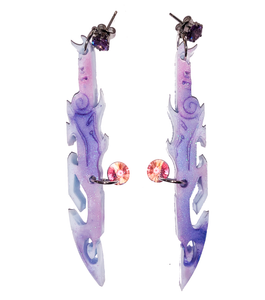 earrings, emma pryde, Madison artist, handmade, dagger, sword, shop kathleen, kathleen, los angeles, handmade, crystal, lasercut, cz, Swarovski, kathleen los angeles, shop kathleen, kathleen la, crystal earrings, emma pryde earrings, emma pryde necklaces, jewel earrings, anime earrings, video game earrings, scimitar earrings, small business, hand cast resin earrings, glitter earrings