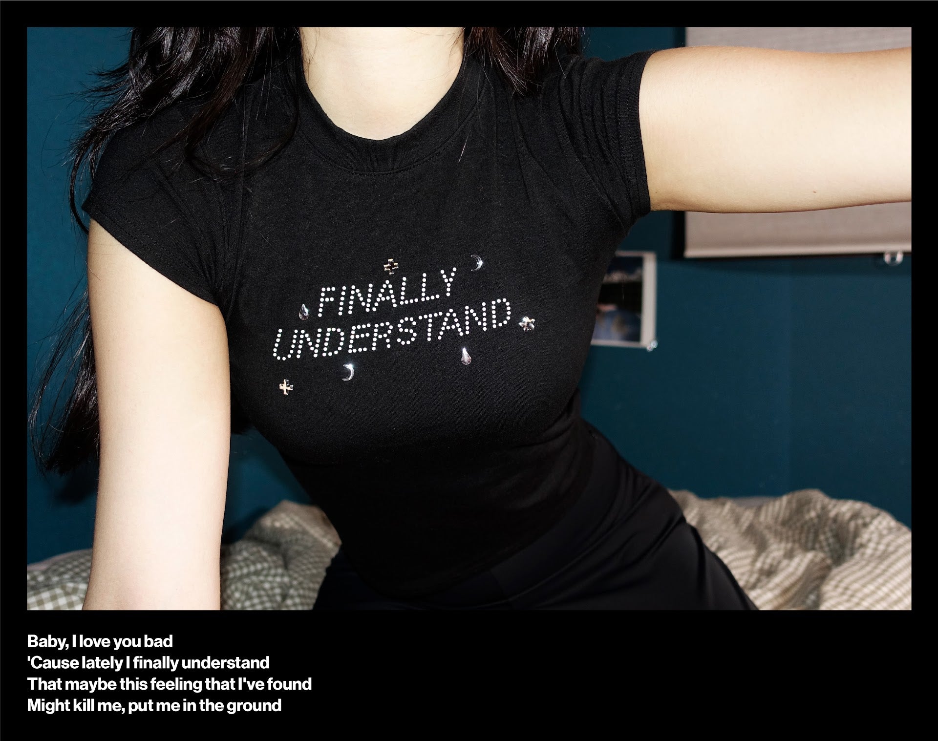 Dydo Shop, Shop Kathleen, Kathleen, Kathleen Los Angeles, Los Angeles Boutique, Independent designer, independent fashion, Seoul designer, rhinestone tee, baby tee, independent artist, independent boutique, baby t-shirt, slogan tshirt, y2k t-shirt, 2000s t-shirt