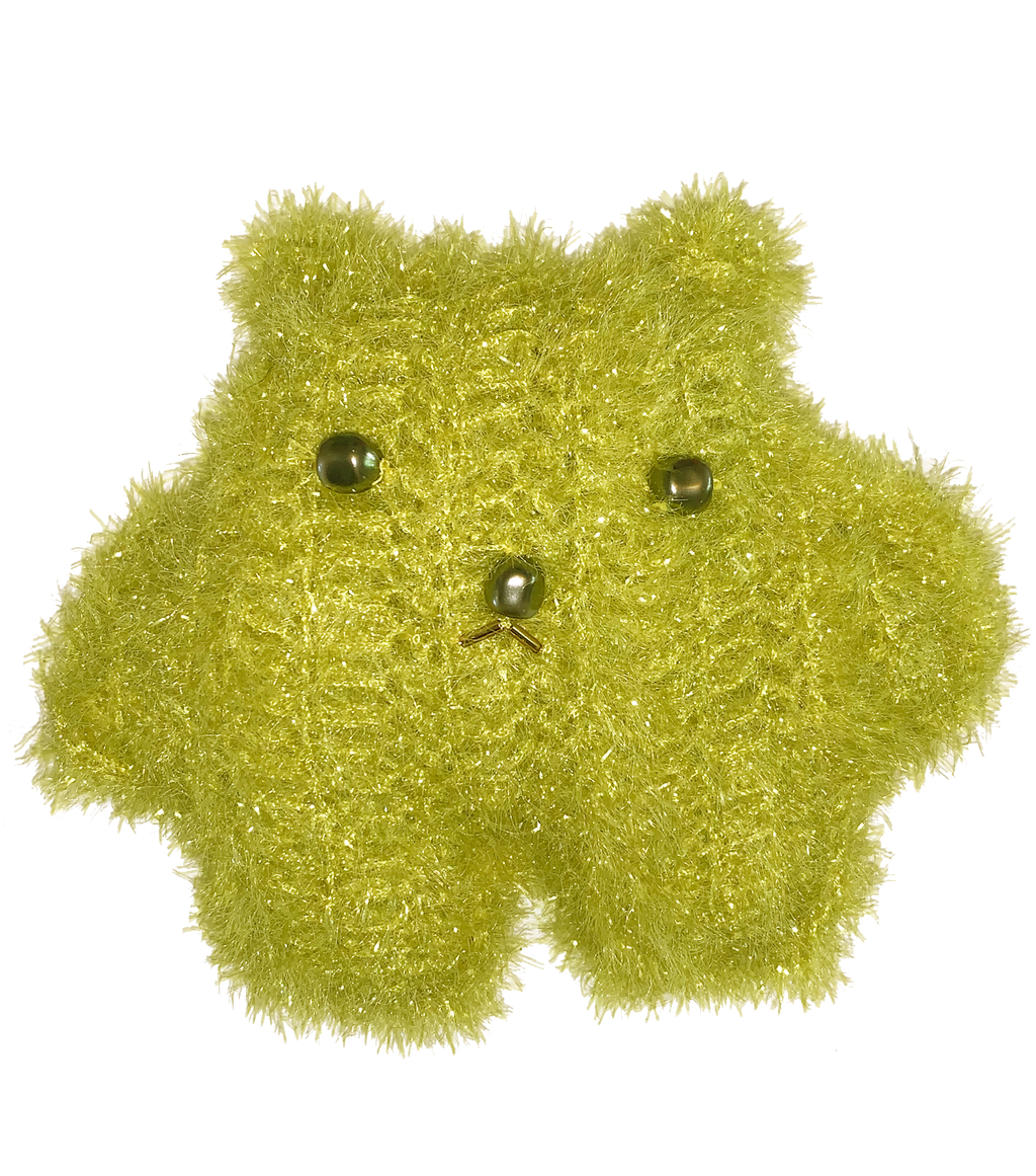 Soft sculpture, art object, crochet teddy, art teddy, handmade in los angeles, handmade toy, green teddy, lisa danbi park, danbi, kathleen, kathleen los angeles, los angeles boutique, independent artist, independent fashion, sparkly teddy, teddy buddy
