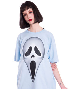 Bodega Slasher, scream, 1997, y2k, ghostface, ghost, ghost face, ghostface tee, t shirt, digital print, scream mask, scream tee, costume, blue, baby blue, cotton, Mexico, made in Mexico, Los Angeles, Kathleen