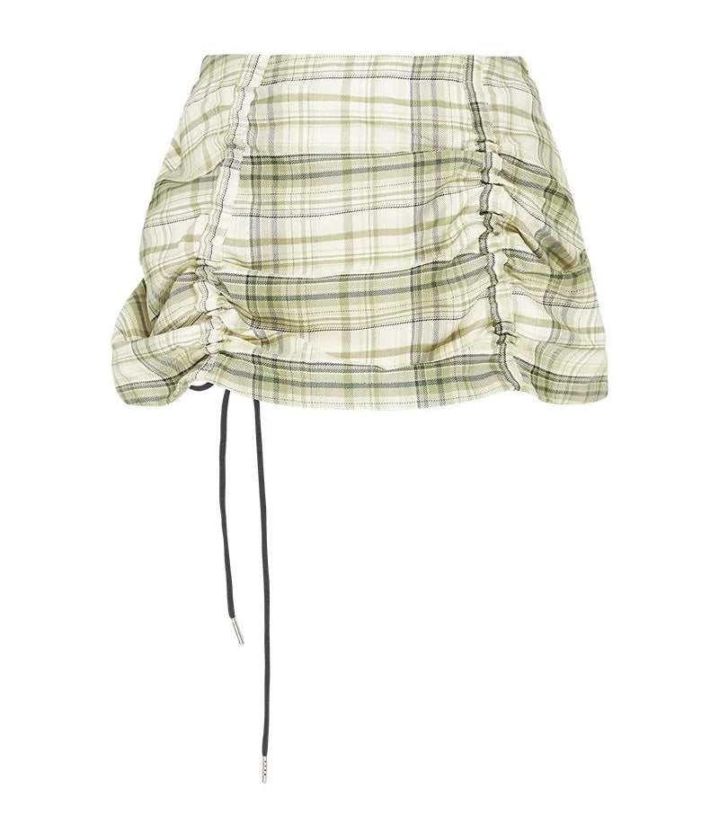 mini skirt, australian designer, independent fashion, independent designer, independent boutique, handmade, mini ruched skirt, independent fashion, handmade skirt,  asymmetrical skirt, , Karla Laidlaw, karlalaidlaw, Kathleen, Shop Kathleen, ruched skirt, plaid skirt, corset skirt, lace up skirt, check shirt