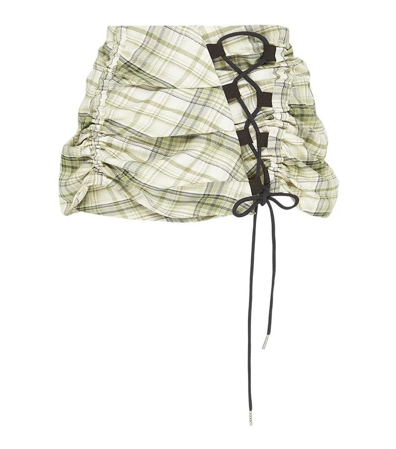 mini skirt, australian designer, independent fashion, independent designer, independent boutique, handmade, mini ruched skirt, independent fashion, handmade skirt,  asymmetrical skirt, , Karla Laidlaw, karlalaidlaw, Kathleen, Shop Kathleen, ruched skirt, plaid skirt, corset skirt, lace up skirt, check shirt