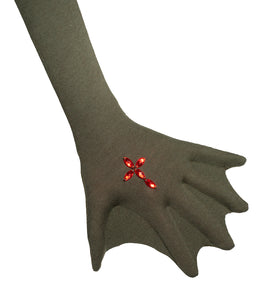 Khaki Jewel Webbed Gloves