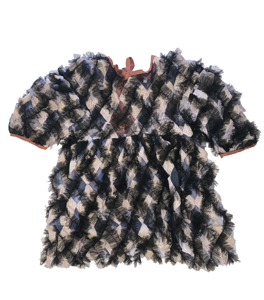 Meg Beck, Kathleen Los Angeles, Kathleen, Independent boutique, independent fashion, independent designer, handmade, one of a kind, upcycled, recycled fashipon, sustainable fashion, patchwork dress quilted dress, pink dress, seam dress, valentines dress,bow dress, puffy dress, puff sleeve, square neck dress, diy dress, hand sewn dress, contrast dress, checker dress, tulle dress, harlequin dress, diamond dress, poofy dress, puff dress