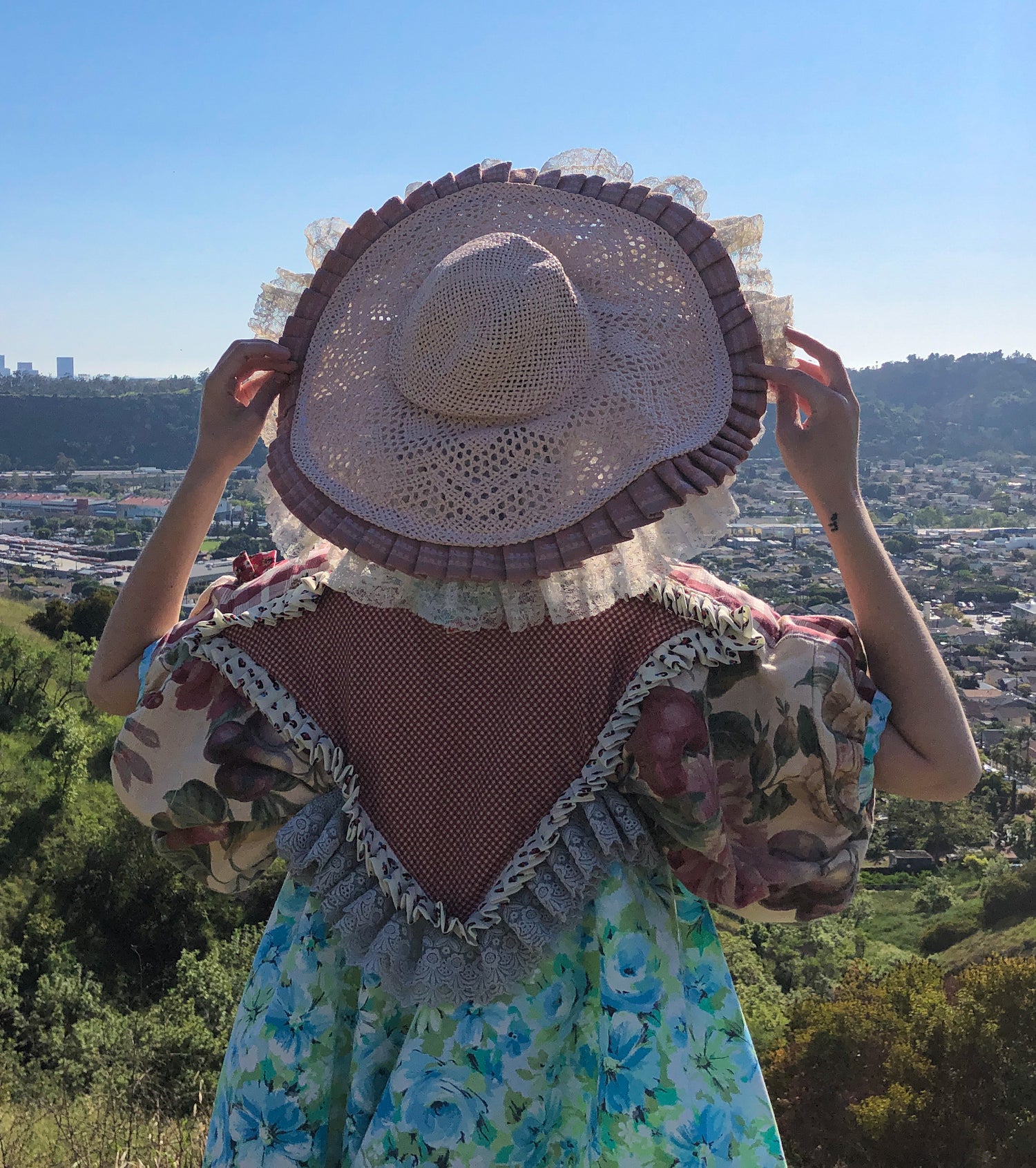 JRAT, Janelle Rabbott, Frilly Hat, Sunhat, Upcycled, Vintage Hat, Sustainable, Bonnet, Kathleen, Shop Kathleen, Boutique, Ugly House on the Prairie, Los Angeles, One of a Kind