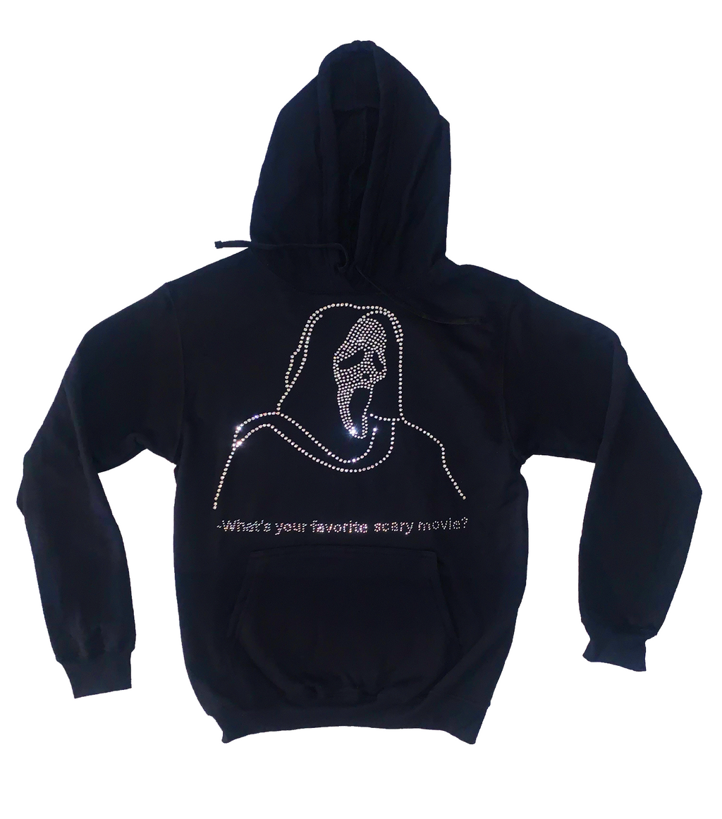 Bodega Slasher, scream, 1997, y2k, ghostface, ghost, ghost face, top, clothing, hoodie, rhinestone, rhinestone hoodie, bedazzled, ghostface hoodie, scream hoodie, Mexico, made in Mexico, Los Angeles, Kathleen