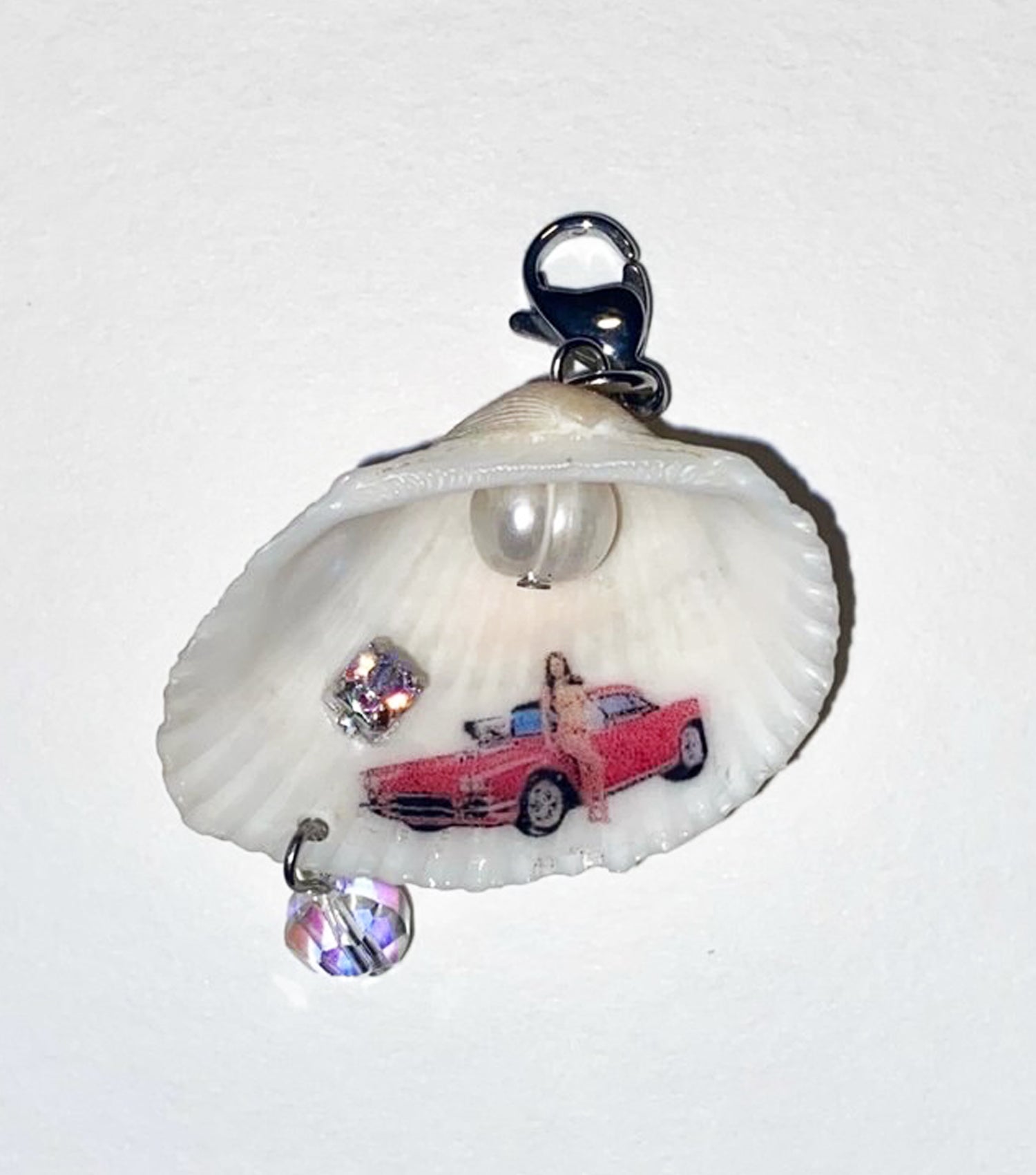 Petri Kitsch, Paulette Sabato , Charm, Seashell Jewelry, Crystal Charm, Fairy charm, fairy necklace, teddy bear, keychain, charm necklace, charm bracelet, crystal charm, dangly charm, pearl necklace, freshwater pearl, kathleen, kathleen los angeles, handmade, handmade jewelry, independent jewelry, upycled fashion, upcycled jewelry, sustainable jewelry, beaded keychain, los angeles fashion, face jewelry, face charm, sexy lady charm, car charm