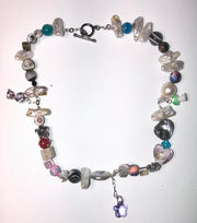 Freshwater Pearl Choker - Silver Green Mushroom & Purple Flower