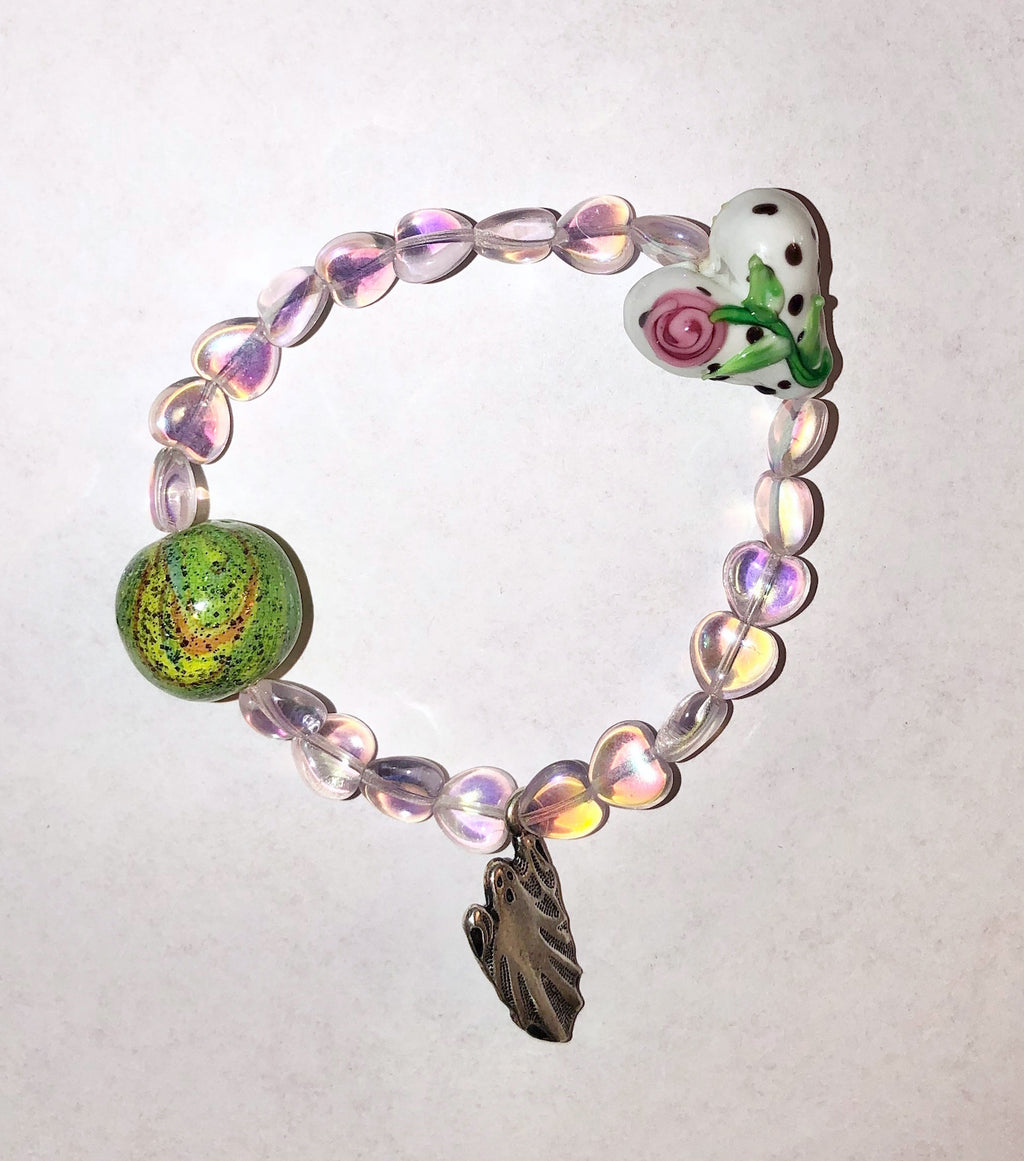 bracelet, kathleen, freshwater pearl, lampwork, glass beads, butterfly, jewelry, kathleen los angeles, artist made, charm bracelet, venetian glass, murano glass 