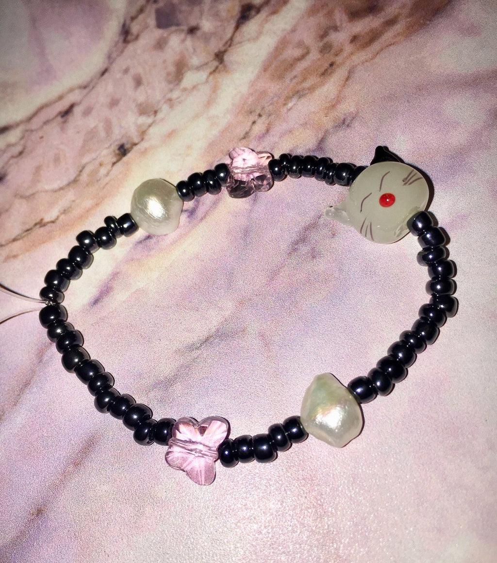 bracelet, kathleen, freshwater pearl, lampwork, glass beads, butterfly, jewelry