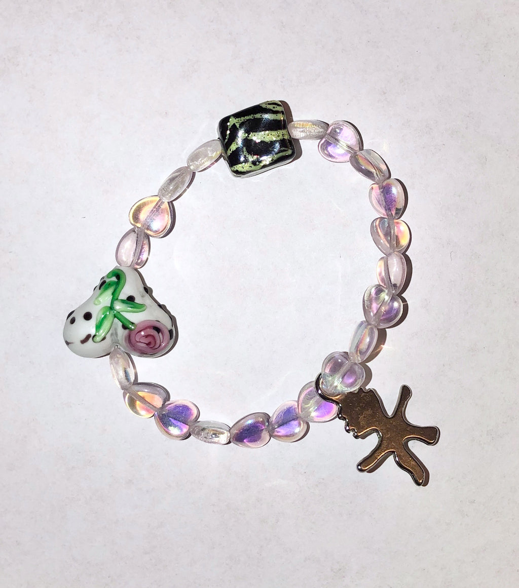 bracelet, kathleen, freshwater pearl, lampwork, glass beads, butterfly, jewelry, kathleen los angeles, artist made, charm bracelet, venetian glass, murano glass 