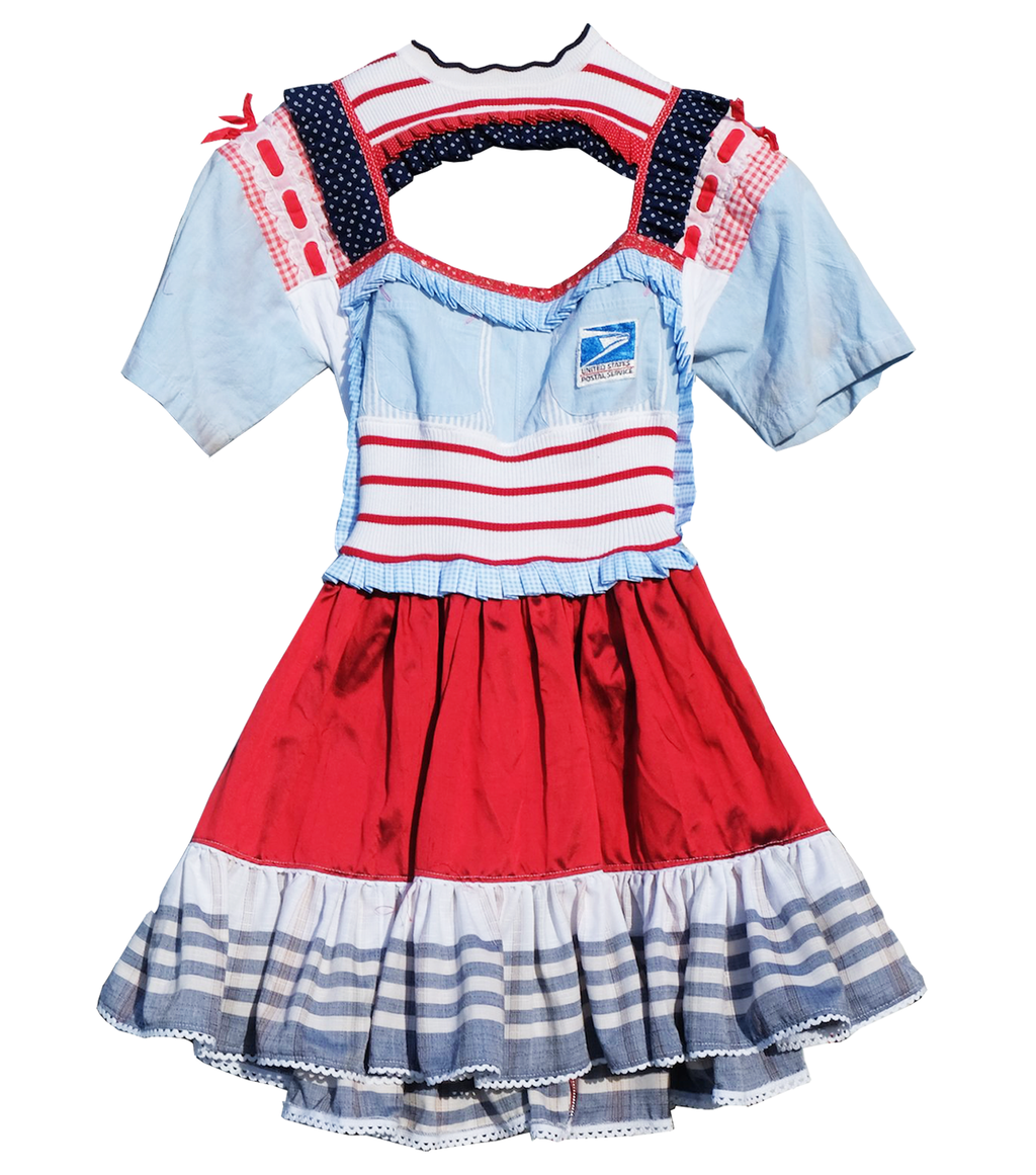 JRAT, Janelle Rabbott, Upcycle, Sustainable, Kathleen, Shop Kathleen, Boutique, Ugly House on the Prairie, Los Angeles, One of a Kind, USPS, Dress, Ruffle Dress, Frilly Dress, Prairie Dress, Cottage Dress, Kathleen, Shop Kathleen, Kathleen Los Angeles, Independent boutique, independent fashion, Ode to the USPS