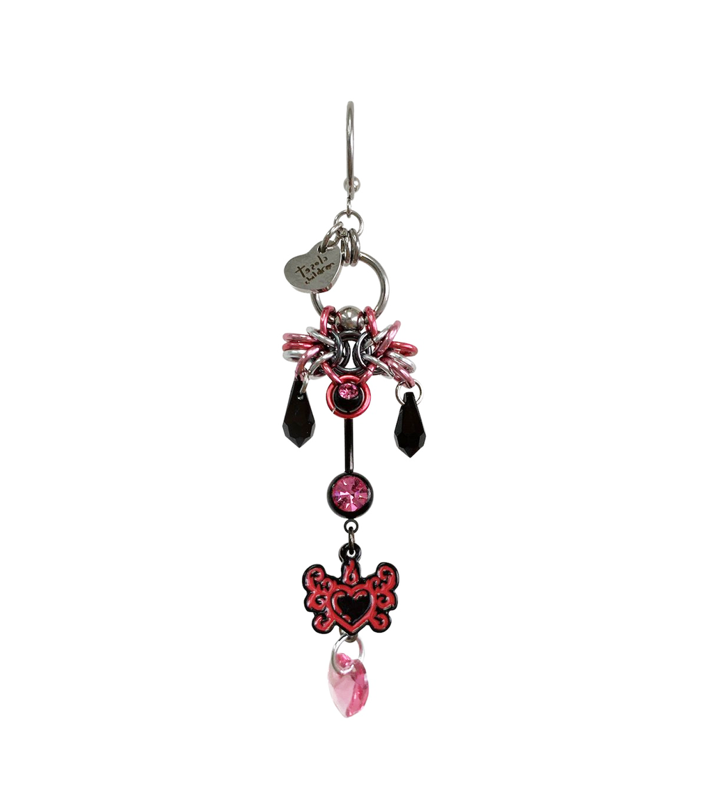 Closet children, earring, earrings, jewelry, made in Singapore, Singapore, handmade, one of a kind, stainless steel, anodized aluminum, titanium, Swarovski, crystal, gem, hoop, pink, purple, aurora lights, Los Angeles, shop Kathleen, Kathleen