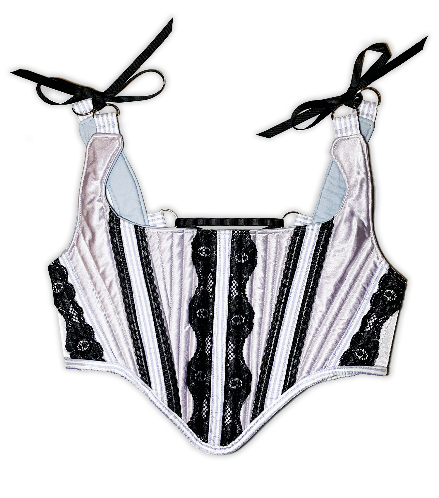 Meg Beck, Kathleen Los Angeles, Kathleen, Independent boutique, independent fashion, independent designer, handmade, one of a kind, upcycled, recycled fashion, sustainable fashion, underbust corset, corset, satin corset, half corset, houndstooth corset, corset top, bow corset, blue corset, regency stays, regency corset, half stays, 18th century corset