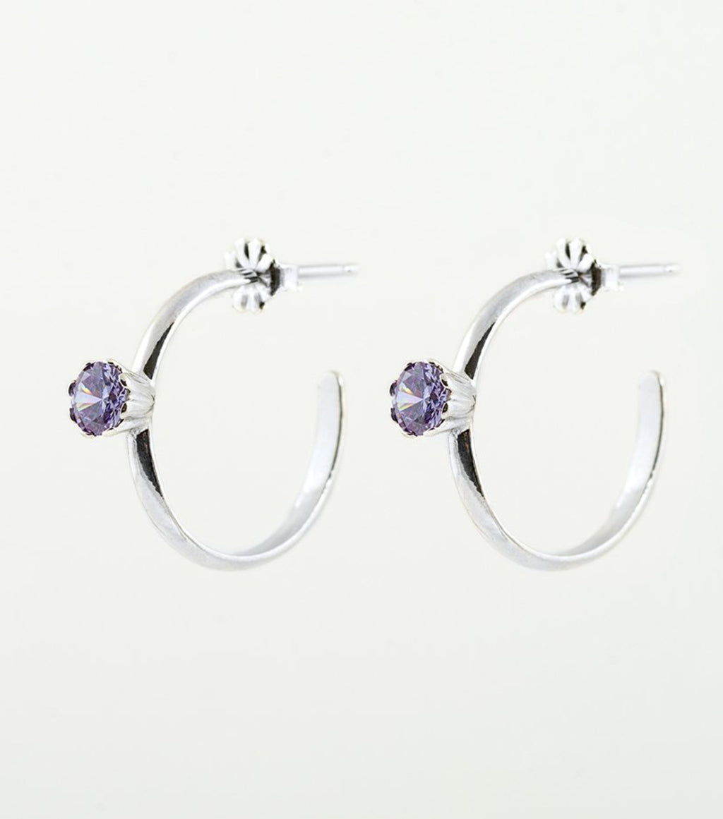 soft blonde, earrings, stainless steel earrings, lilac, cubic zirconia, stainless steel, gem, gemstones, hoop, hoops
