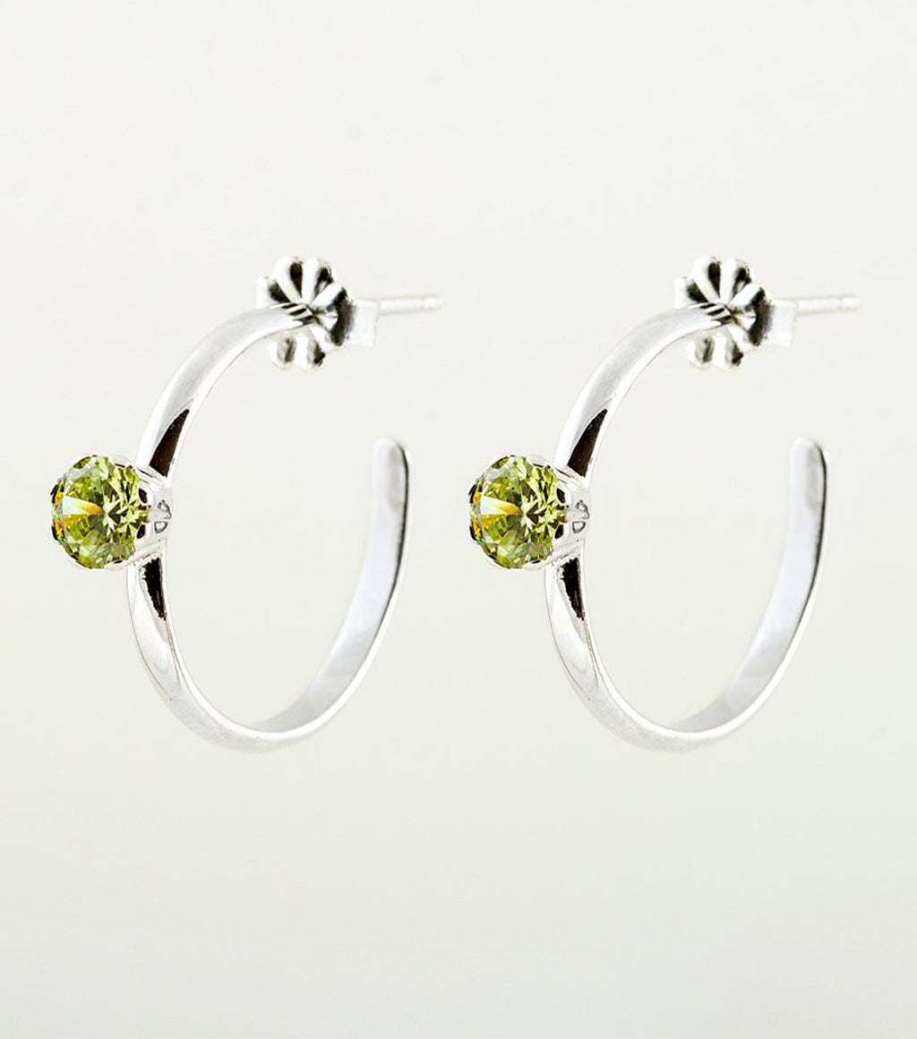 soft blonde, earrings, stainless steel earrings, lime, cubic zirconia, stainless steel, gem, gemstones, hoop, hoops