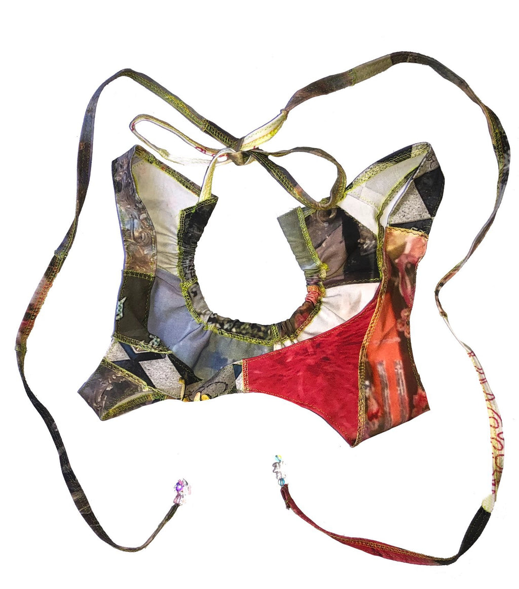 independent designer, independent boutique, handmade, independent fashion, handmade top, handmade bra, Kathleen, Shop Kathleen, Kathleen los Angeles, Los Angeles fashion, small business, lizzie Kidd, made in Los Angeles, printed bra, sustainable bra, sustainable vest, sustainable top, multi way top, dead stock top, gem top, beaded top, cutout top, ruched top, charm top, hello kitty, plaid, jester, smiley face, criss cross top, printed top, multi-pattern top, rainbow top, flower top, ruched top