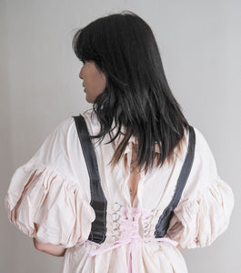 Meg Beck, Kathleen Los Angeles, Kathleen, Independent boutique, independent fashion, independent designer, handmade, one of a kind, upcycled, recycled fashion, sustainable fashion, white corset, rose corset, satin corset, striped corset, pink corset, gingham corset, black corset, corset top, bow corset, regency stays, regency corset, half stays, pink stays, laceup corset